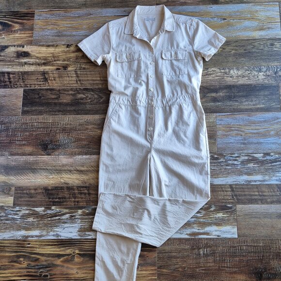 Outerknown S.E.A. Sea Jumpsuit Organic Cotton Linen Blend Button Natural Beige - Picture 4 of 14